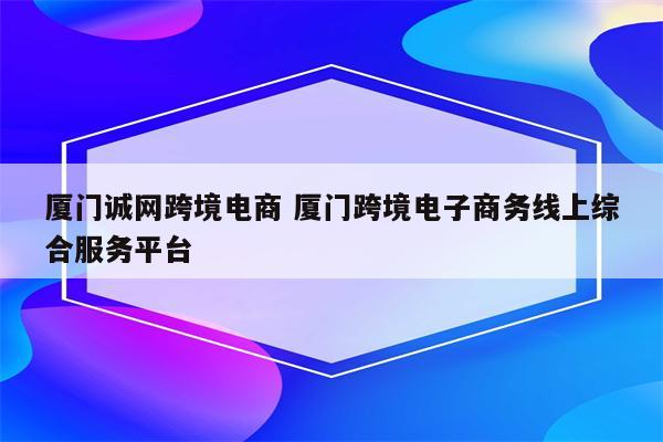 厦门诚网跨境电商 厦门跨境电子商务线上综合服务平台