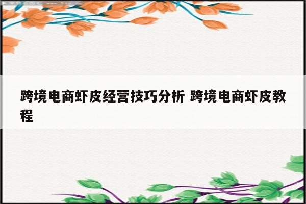 跨境电商虾皮经营技巧分析 跨境电商虾皮教程