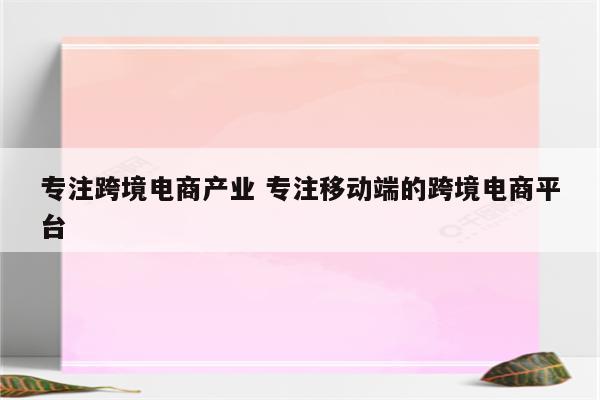 专注跨境电商产业 专注移动端的跨境电商平台