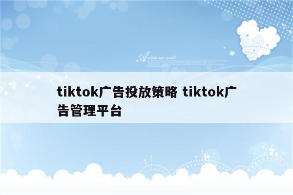 tiktok广告投放策略 tiktok广告管理平台