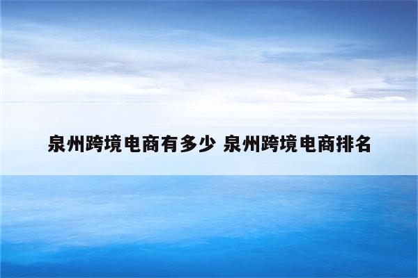泉州跨境电商有多少 泉州跨境电商排名