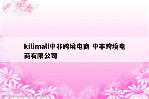 kilimall中非跨境电商 中非跨境电商有限公司