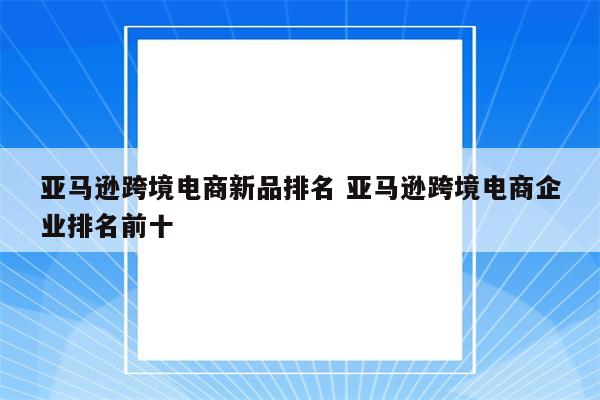 亚马逊跨境电商新品排名 亚马逊跨境电商企业排名前十