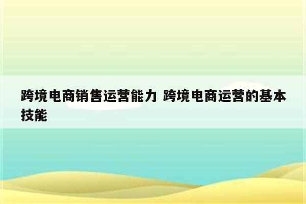 跨境电商销售运营能力 跨境电商运营的基本技能