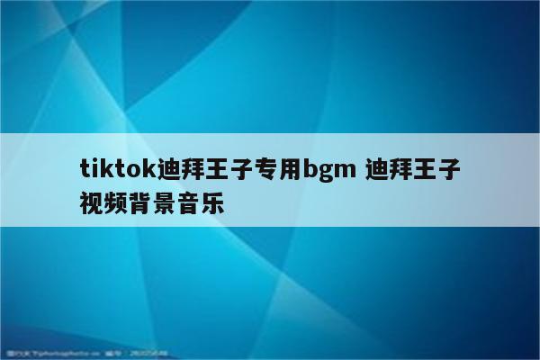 tiktok迪拜王子专用bgm 迪拜王子视频背景音乐