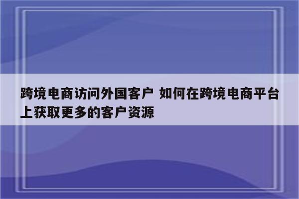 跨境电商访问外国客户 如何在跨境电商平台上获取更多的客户资源