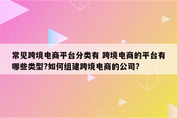 常见跨境电商平台分类有 跨境电商的平台有哪些类型?如何组建跨境电商的公司?