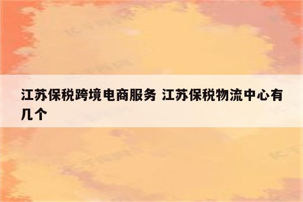 江苏保税跨境电商服务 江苏保税物流中心有几个