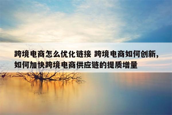 跨境电商怎么优化链接 跨境电商如何创新,如何加快跨境电商供应链的提质增量