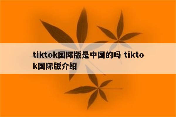 tiktok国际版是中国的吗 tiktok国际版介绍