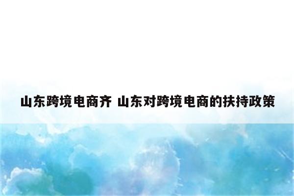 山东跨境电商齐 山东对跨境电商的扶持政策