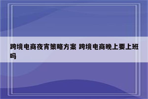 跨境电商夜宵策略方案 跨境电商晚上要上班吗