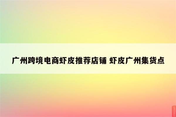广州跨境电商虾皮推荐店铺 虾皮广州集货点