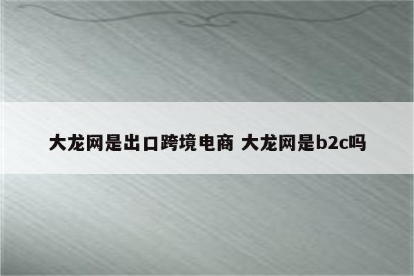 大龙网是出口跨境电商 大龙网是b2c吗