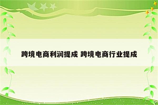跨境电商利润提成 跨境电商行业提成
