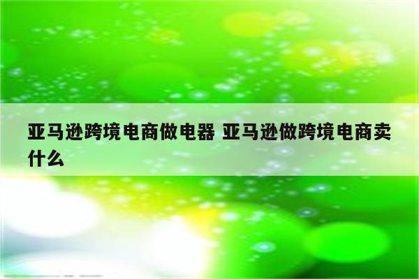 亚马逊跨境电商做电器 亚马逊做跨境电商卖什么