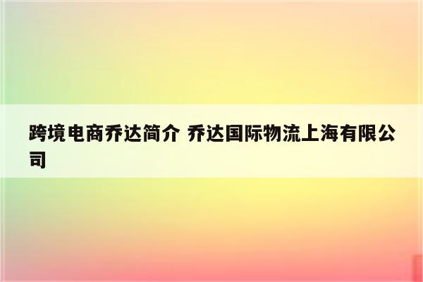 跨境电商乔达简介 乔达国际物流上海有限公司