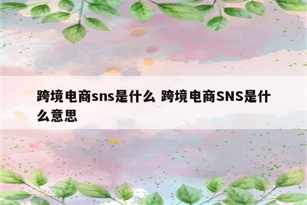 跨境电商sns是什么 跨境电商SNS是什么意思