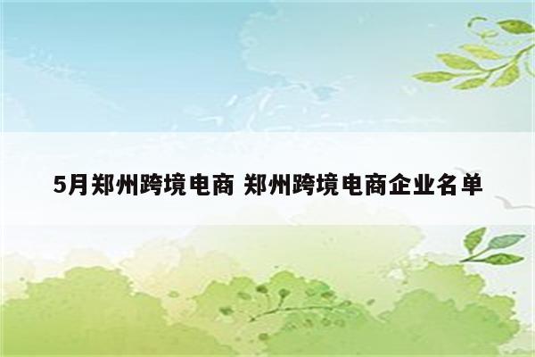 5月郑州跨境电商 郑州跨境电商企业名单