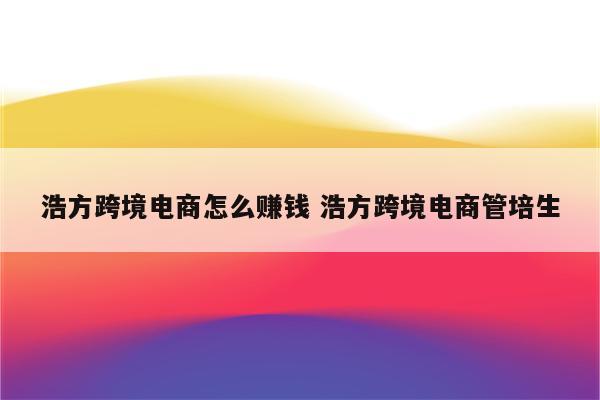 浩方跨境电商怎么赚钱 浩方跨境电商管培生