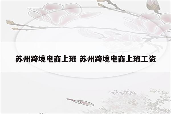 苏州跨境电商上班 苏州跨境电商上班工资