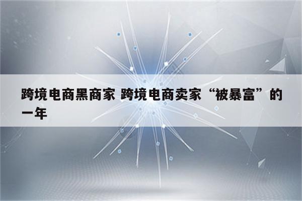 跨境电商黑商家 跨境电商卖家“被暴富”的一年