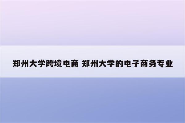 郑州大学跨境电商 郑州大学的电子商务专业