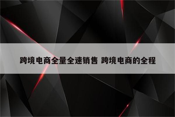 跨境电商全量全速销售 跨境电商的全程