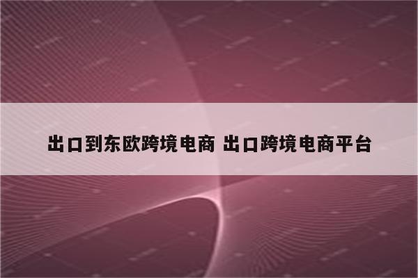出口到东欧跨境电商 出口跨境电商平台
