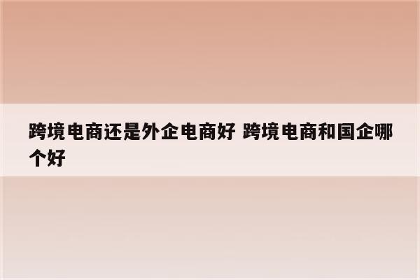 跨境电商还是外企电商好 跨境电商和国企哪个好