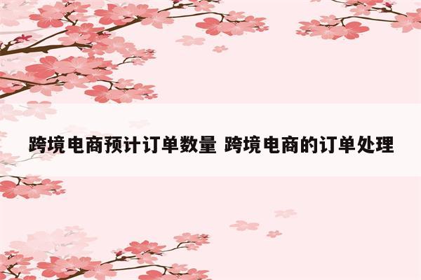跨境电商预计订单数量 跨境电商的订单处理