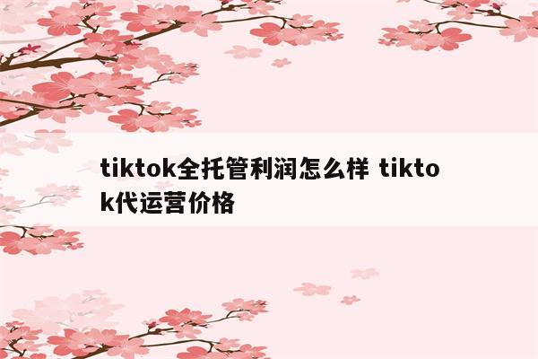 tiktok全托管利润怎么样 tiktok代运营价格