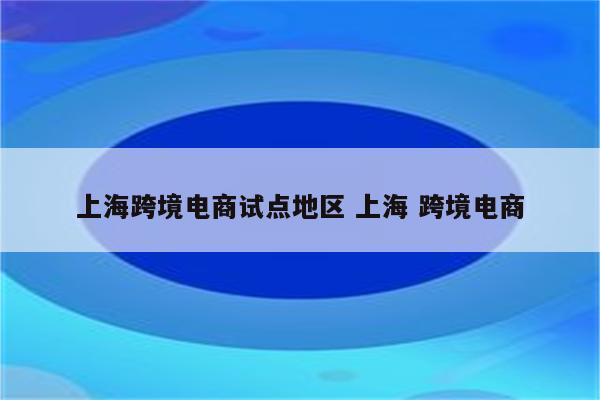 上海跨境电商试点地区 上海 跨境电商