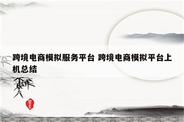 跨境电商模拟服务平台 跨境电商模拟平台上机总结