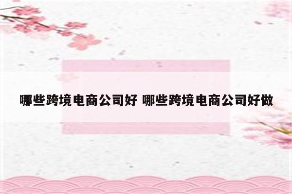 哪些跨境电商公司好 哪些跨境电商公司好做