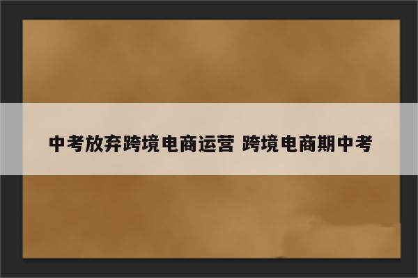 中考放弃跨境电商运营 跨境电商期中考