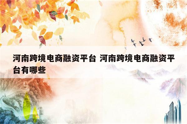河南跨境电商融资平台 河南跨境电商融资平台有哪些