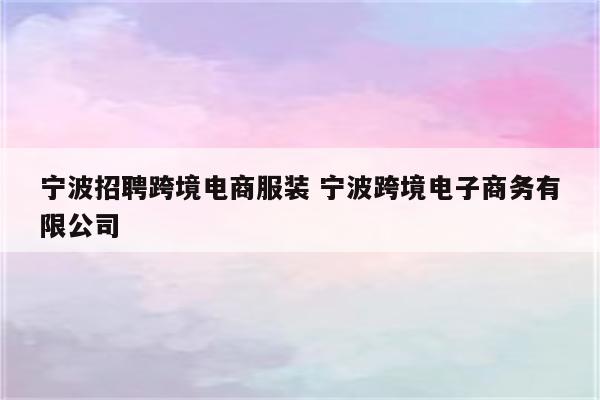 宁波招聘跨境电商服装 宁波跨境电子商务有限公司