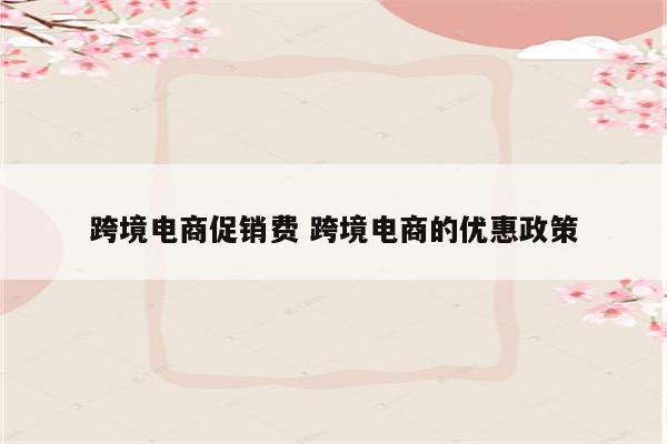跨境电商促销费 跨境电商的优惠政策
