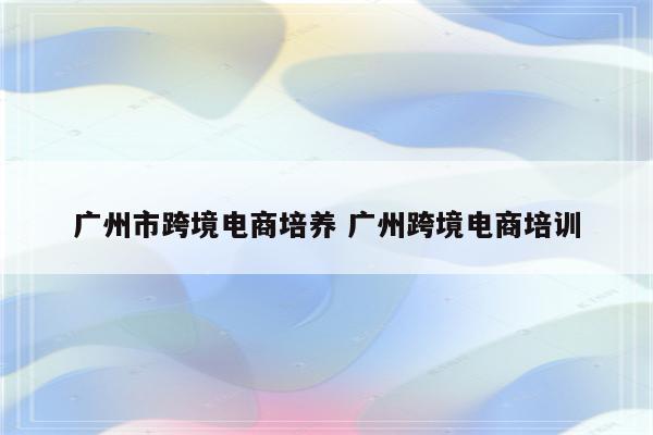 广州市跨境电商培养 广州跨境电商培训