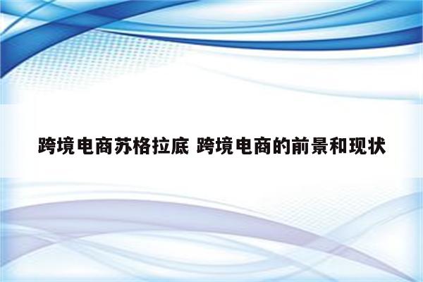 跨境电商苏格拉底 跨境电商的前景和现状