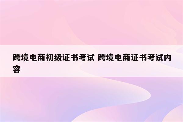 跨境电商初级证书考试 跨境电商证书考试内容
