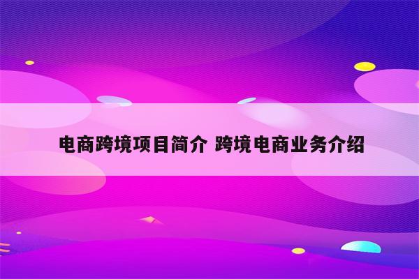 电商跨境项目简介 跨境电商业务介绍