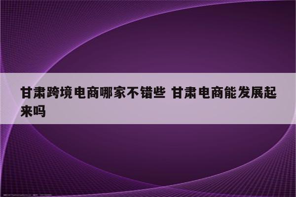 甘肃跨境电商哪家不错些 甘肃电商能发展起来吗