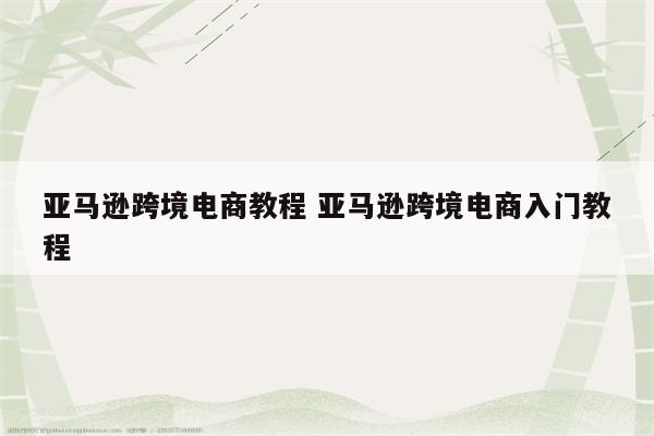 亚马逊跨境电商教程 亚马逊跨境电商入门教程