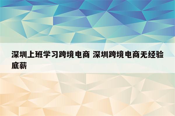 深圳上班学习跨境电商 深圳跨境电商无经验底薪