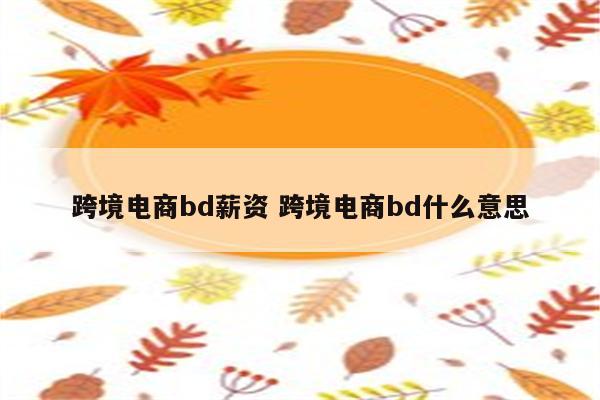 跨境电商bd薪资 跨境电商bd什么意思