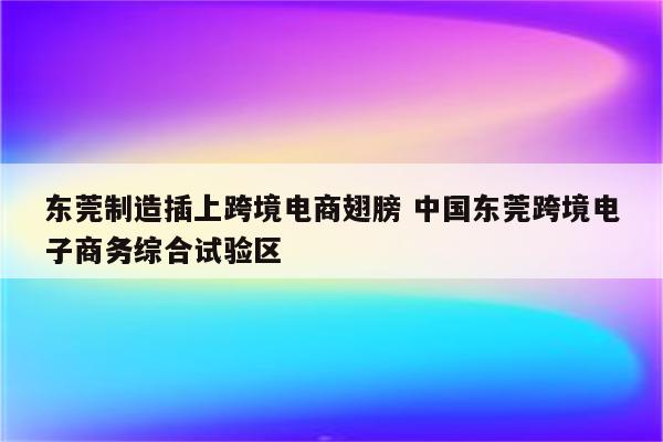 东莞制造插上跨境电商翅膀 中国东莞跨境电子商务综合试验区