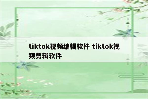 tiktok视频编辑软件 tiktok视频剪辑软件