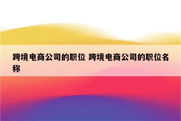 跨境电商公司的职位 跨境电商公司的职位名称